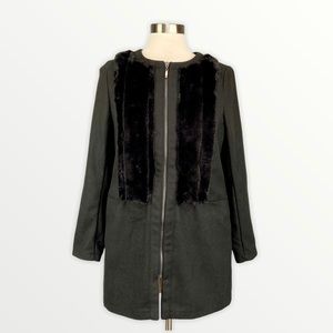 Carmin NEW Womens Black Full Zip Jacket Faux Fur Trim Dressy Pockets size Small